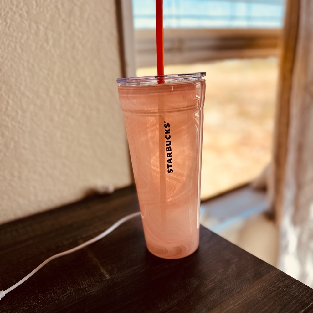 Starbucks Coral Cup with Orange Straw